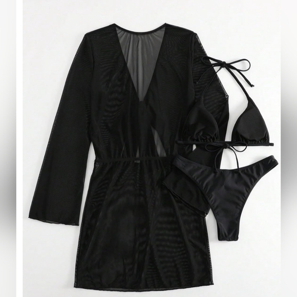 NEW‎ 2/$50 3 Piece Triangle Halter Bikini Swimsuit & Kimono Cover Up-(#1483) - Picture 2 of 5